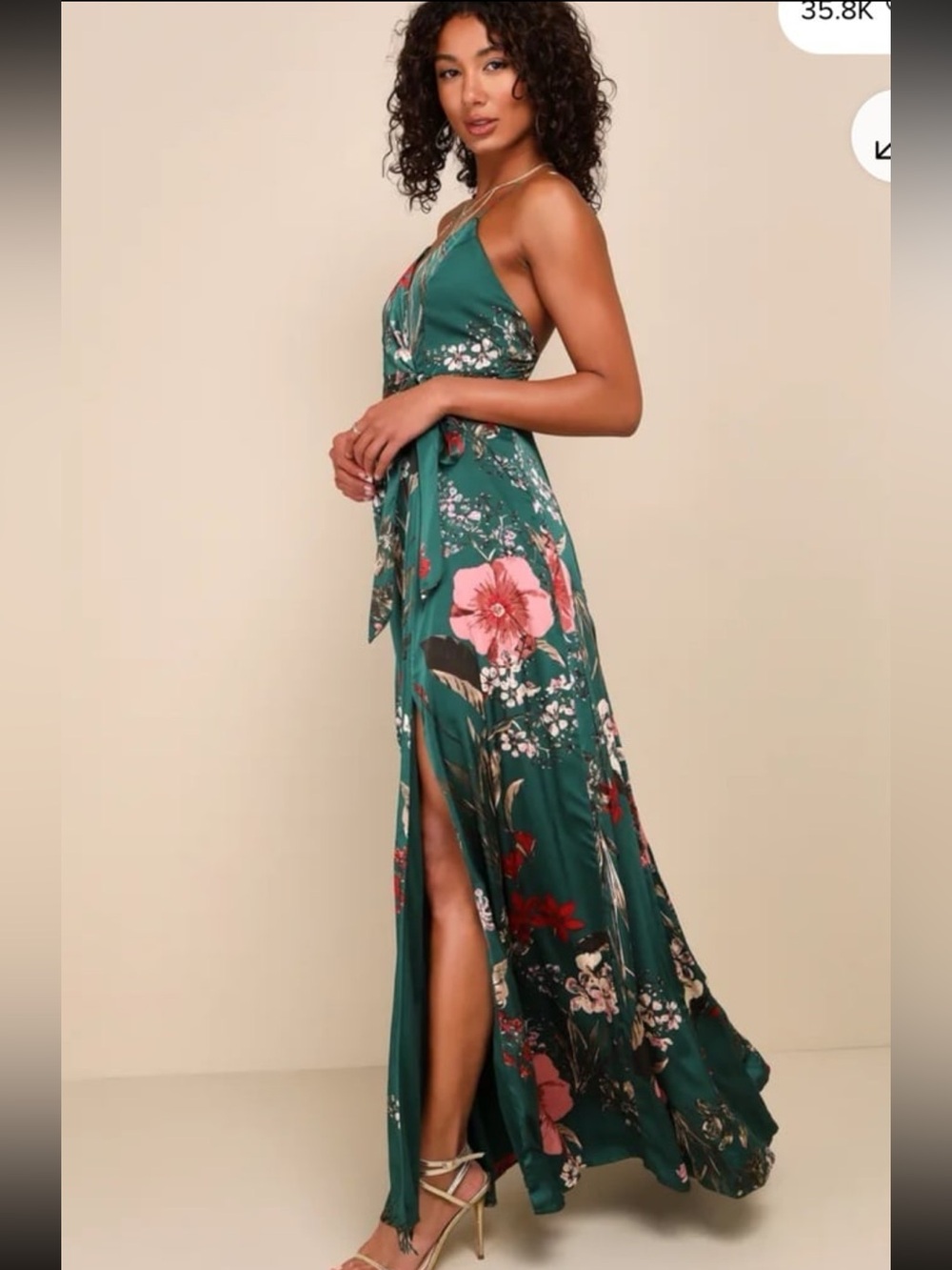 NWT! Lulu's Still the One Emerald Green Floral Print Satin Maxi Dress. Womens XL - Picture 2 of 6